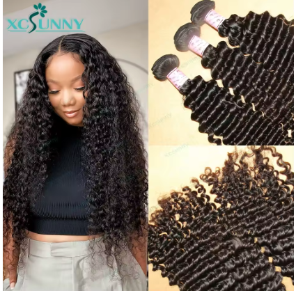 Pacotes de cabelo humano de onda profunda para mulheres negras, duplo desenhado, birmanês tece, pacotes de cabelo encaracolado, cabelo humano, extensões de trama