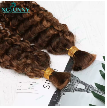 Cabelo humano em massa para trançar, encaracolado, solto, profundo, extensões, duplo desenhado, cor 30, 4